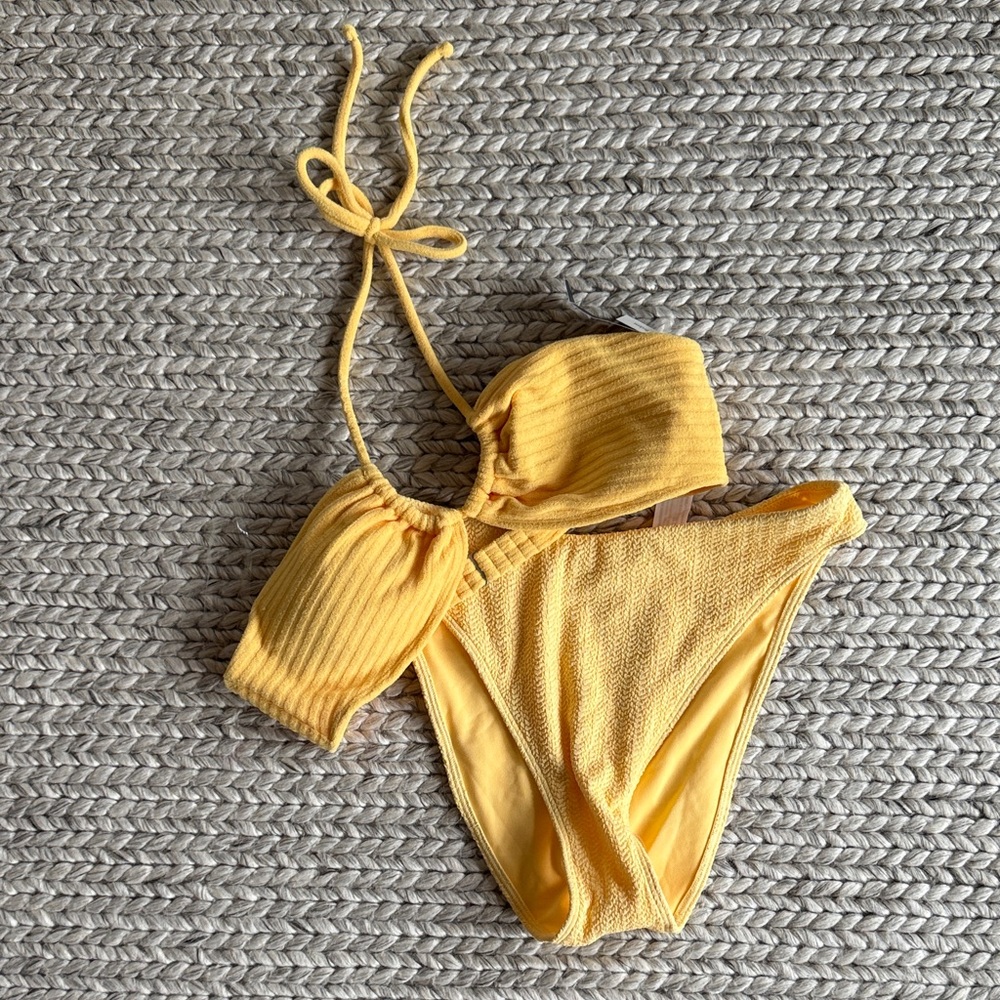Abercrombie & Fitch Yellow Ribbed Bikini Set